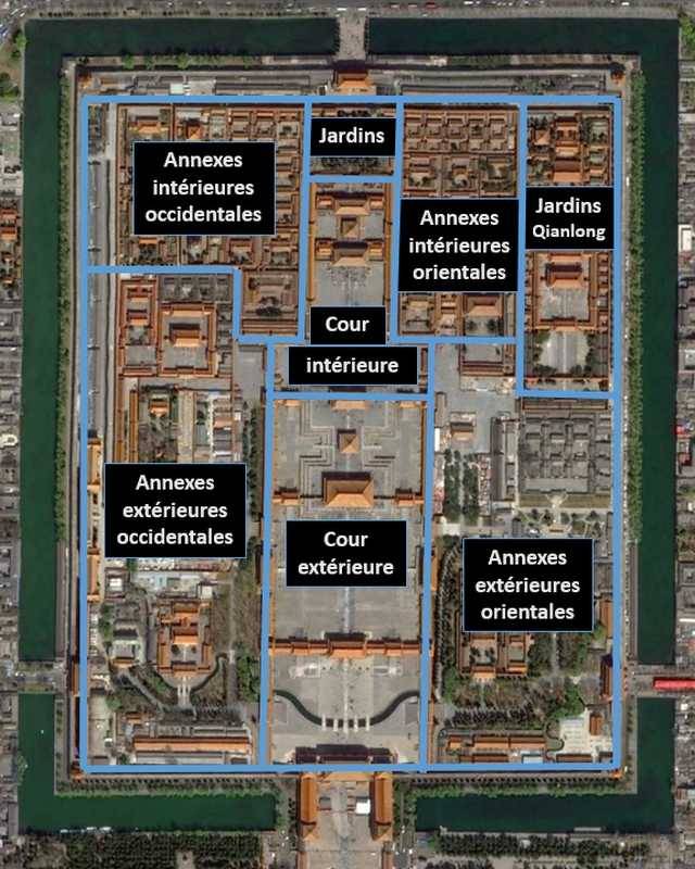 Cité interdite en vue aérienne, avec délimitation