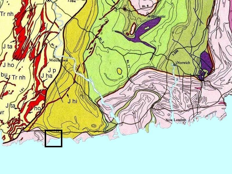 Carte de la géologie de la côte du Connecticut