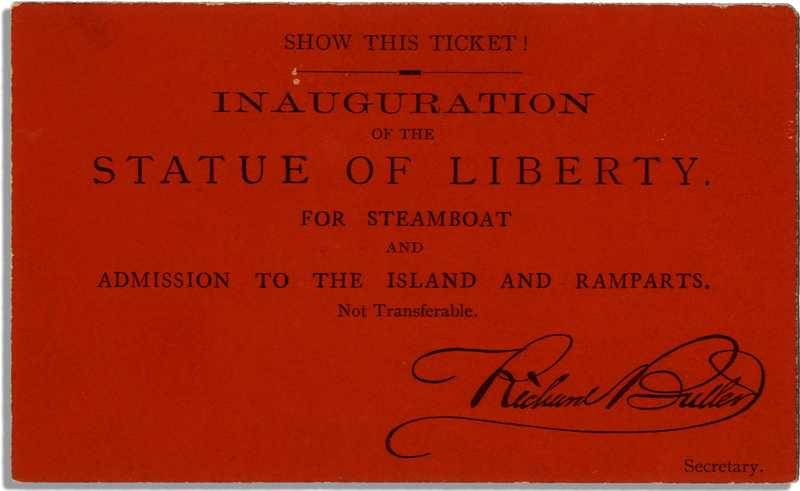 Billet pour l'inauguration de la statue de la Liberté
