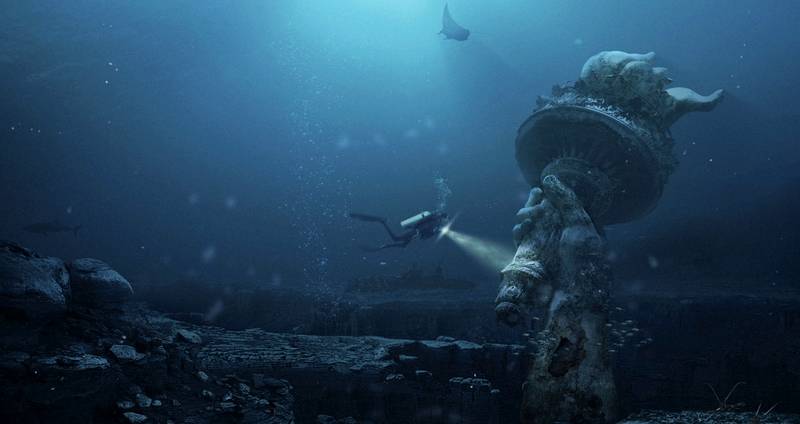 Statue sous les eaux