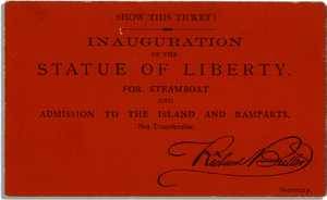 Billet pour l'inauguration de la statue de la Liberté