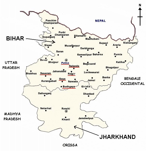 Carte du Bihar et du Jarkhand
