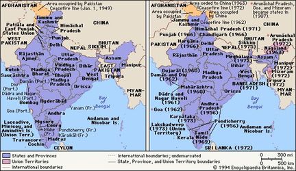 Carte de l'Inde juste après l'indépendance