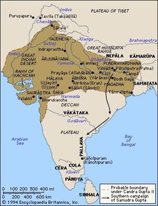 Carte de l'empire des Gupta